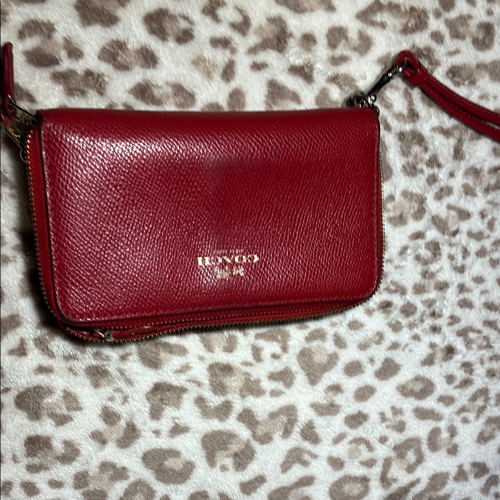 Coach Red Clutch Wallet Pebble Leather